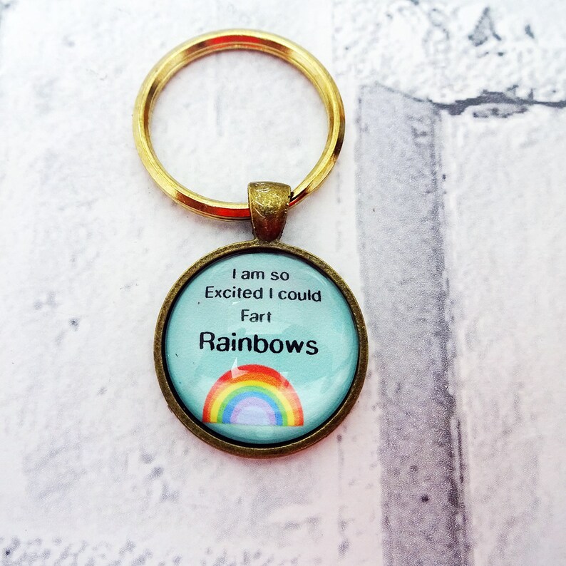 I fart rainbows keychain, funny key fob, gift for her, coworker gift, funny keychain, rainbow keyring, cute rainbow keyring, silly, Q2, R1 image 4