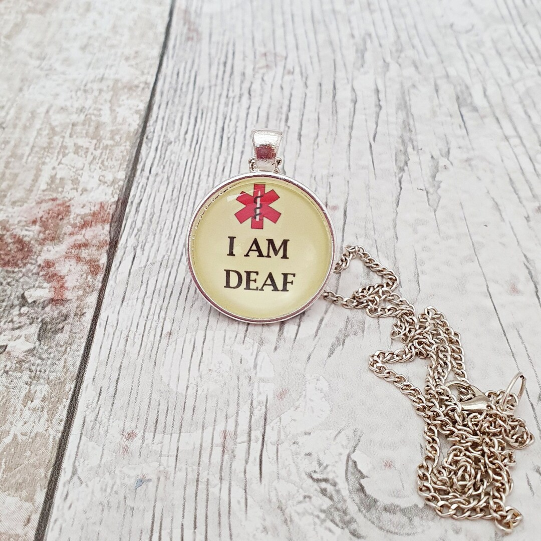 Deaf Necklace, Medical Alert Jewelry, Deaf Pendant, Sign Language