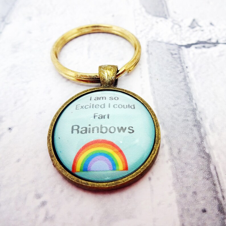 I fart rainbows keychain, funny key fob, gift for her, coworker gift, funny keychain, rainbow keyring, cute rainbow keyring, silly, Q2, R1 image 3