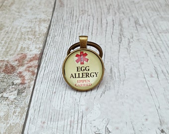 Egg allergy keyring, fish milk soy allergy, medical ID keychain, Epipen carried, Emergency EMS, custom allergy jewellery, medical bag tag