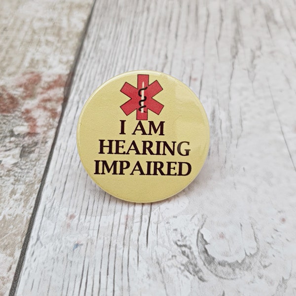 Hearing impaired badge, disability ID, hearing aid, speak up, deaf, hearing impairment, accessibility aid, lip read, disability awareness