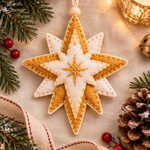 Bethlehem Star Ornament Pattern, Christmas Felt Decor, Beginner Hand Sewing PDF