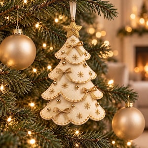 Felt Ornament PDF, Layered Christmas Tree Hand Sewing Pattern