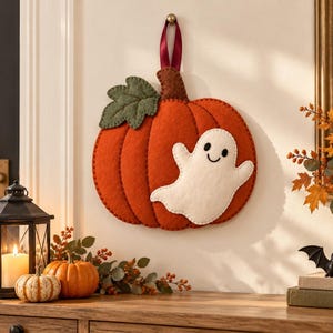 Pumpkin & Ghost Door Hanging, Halloween Felt Decor, Beginner Hand Sewing PDF