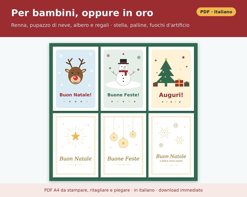 Printable Christmas Cards (PDF) | 12 Foldable Greeting Cards in 4 Styles, Ready-Made Greetings, Gift Tag, and Envelope to Cut Out image 6