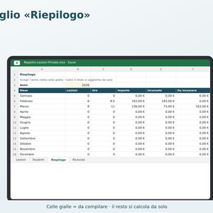 Private Lesson Log in Excel in Italian | Tutoring, Music Lessons, Student Hours and Payments, Printable Receipt image 3