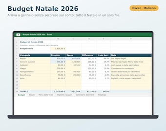 Christmas Budget 2026 Excel in Italian | Christmas Gift List, Christmas Planner, Holiday Menu, Greeting Cards, December Calendar