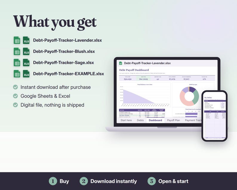 Debt Payoff Tracker Google Sheets & Excel | Debt Snowball Avalanche Calculator, Debt Free Date, Credit Card Payoff Planner imagen 7