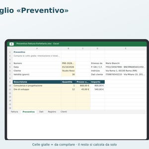 Flat-Rate Estimate and Invoice for Excel in Italian | Template with 2-Euro Stamp Duty, Legal Wording, Invoice Register, Customer Directory image 2