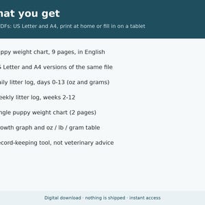 Puppy Weight Chart Printable | Puppy Weight Tracker for Litters, Daily and Weekly Log in Ounces and Grams, Dog Breeder Forms PDF image 6
