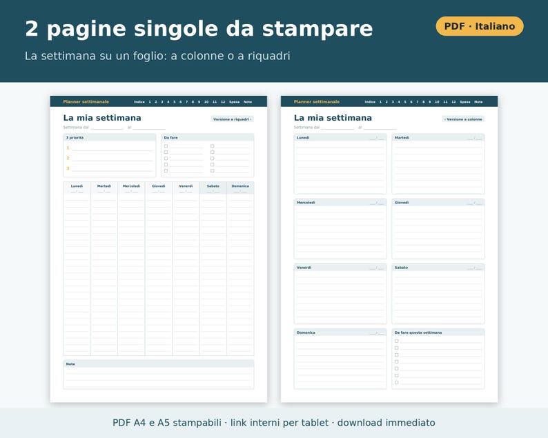 Printable Weekly Planner in PDF Format (A4 and A5) | Weekly Planner in Italian, Goals, Habit Tracker, Shopping List image 5