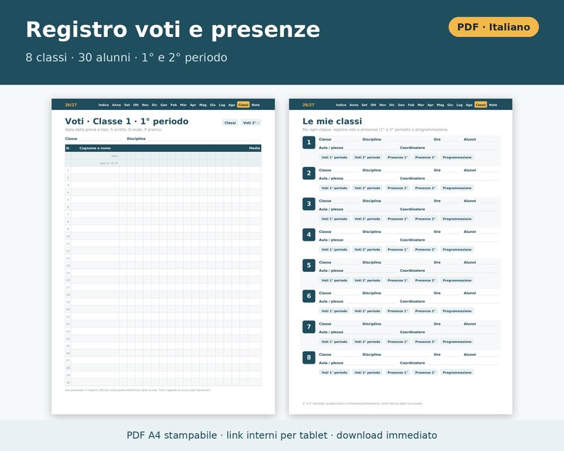 Teacher's Agenda 2026-2027 (Printable and Digital PDF) | Teacher's Grades and Attendance Record, Teacher's Agenda, Teacher's Planner in Italian image 2