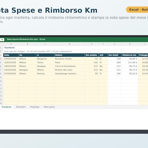 Expense Report and Mileage Reimbursement in Excel in Italian | Mileage Reimbursement, Travel, Tolls, Meals, Monthly Summary, Printable Form image 1