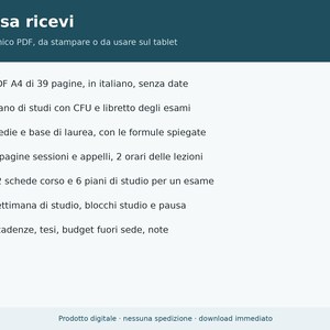 Printable PDF University Planner in Italian | Exam Booklet, Weighted Average, CFU, Study Plan, Sessions, Class Schedule, Thesis image 7