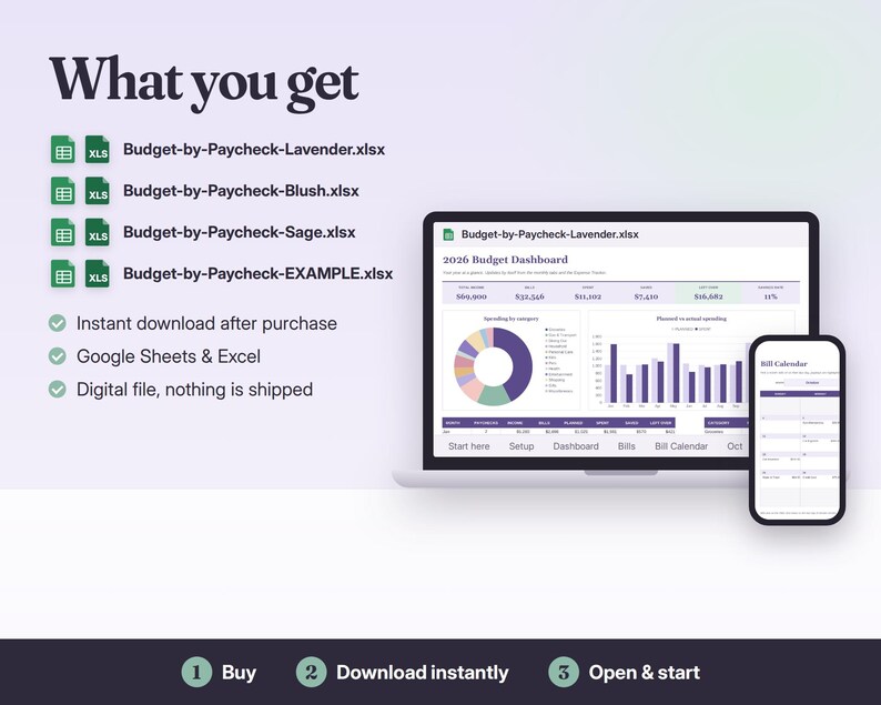 Budget by Paycheck Spreadsheet Google Sheets & Excel | Bi-Weekly Budget Template, Bill Calendar, Paycheck Planner image 7