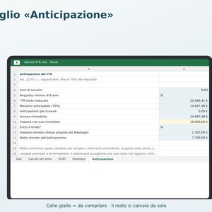 TFR Calculation in Excel in Italian | Severance Pay, ISTAT Revaluation, Separate Taxation, 70% Advance image 5