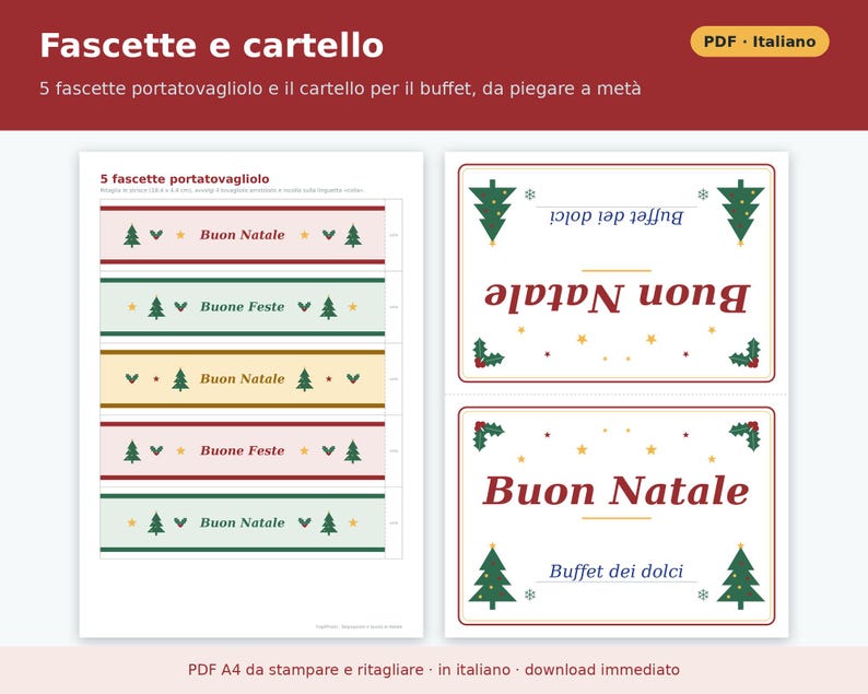 Segnaposto Natale da Stampare PDF | Kit Tavola delle Feste con Menù da Compilare, Etichette Chiudipacco, Bigliettini, Fascette Tovagliolo immagine 6