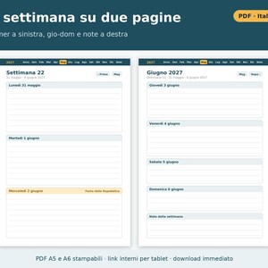Wochenplaner 2027 (A5 und A6 Hochformat) – Druckbare PDF-Datei | Woche auf zwei Seiten, datierter Planer auf Italienisch, italienische Feiertage Bild 2