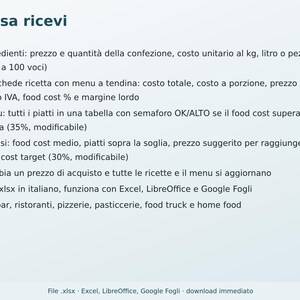 Food Cost and Recipe Book Excel in Italian | Recipe Cost, Portion Size, Margin, and Menu Price for a Restaurant, Pizzeria, or Bar image 5