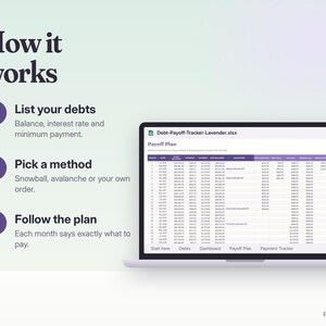 Debt Payoff Tracker Google Sheets & Excel | Debt Snowball Avalanche Calculator, Debt Free Date, Credit Card Payoff Planner imagen 4