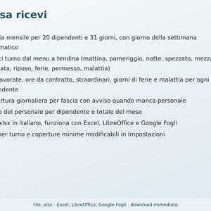Employee Shift Planner for Excel in Italian | Monthly Schedule, Hours Worked, Overtime, Vacation, and Staff Costs image 5