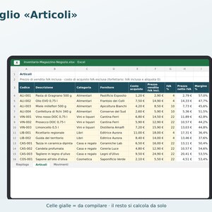 Warehouse Inventory in Excel in Italian | Store Inventory Management, Loading and Unloading, Stock, Reordering, Inventory Value, VAT Margin image 2