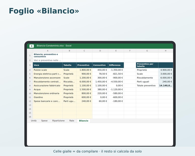 Condominium Budget Excel in Italian | Expense Breakdown by Thousandths, Installments, Budget and Final Report, Self-Managed Condominium image 5