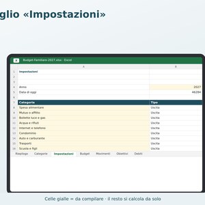 Budget familial 2027 (Excel en italien) | Dépenses du ménage, revenus et dépenses, épargne, objectifs, dettes et paiements image 5