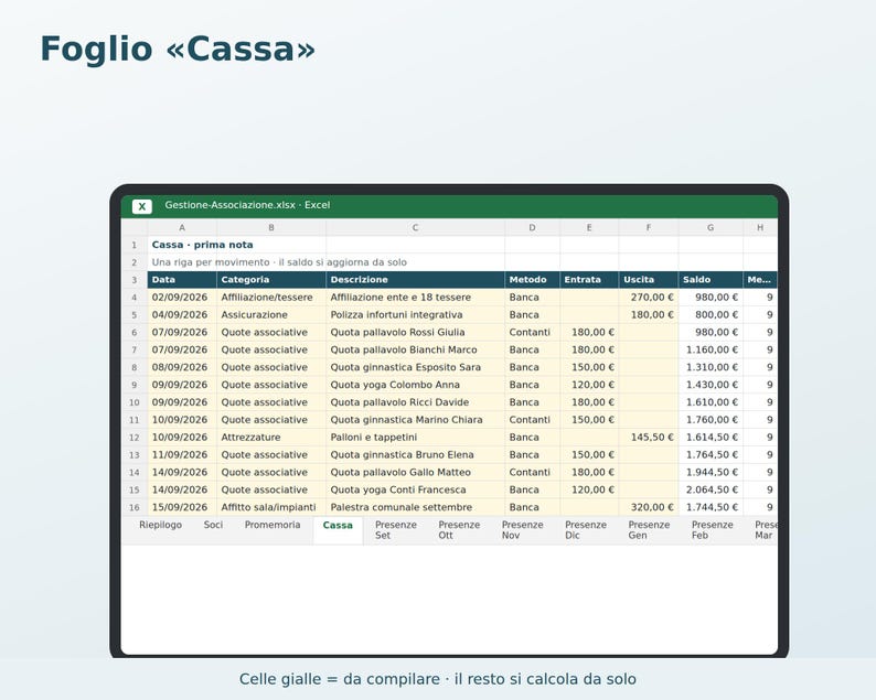 Association Management Excel in Italian | Membership Register, Membership Dues, Attendance Register, Cash Journal, ASD, APS, Club image 4