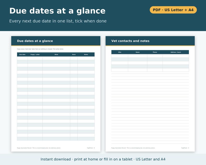 Puppy Vaccination Record Template Printable | Puppy Shot Record, Deworming Log and Owner Copy, Dog Breeder Forms PDF image 5