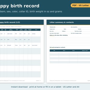 Whelping Chart Printable for Dogs | Whelping Record, Due Date Calculator Tables, Puppy Birth Record, Dog Breeder Forms PDF image 5