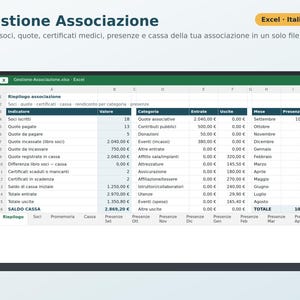 Association Management Excel in Italian | Membership Register, Membership Dues, Attendance Register, Cash Journal, ASD, APS, Club image 1