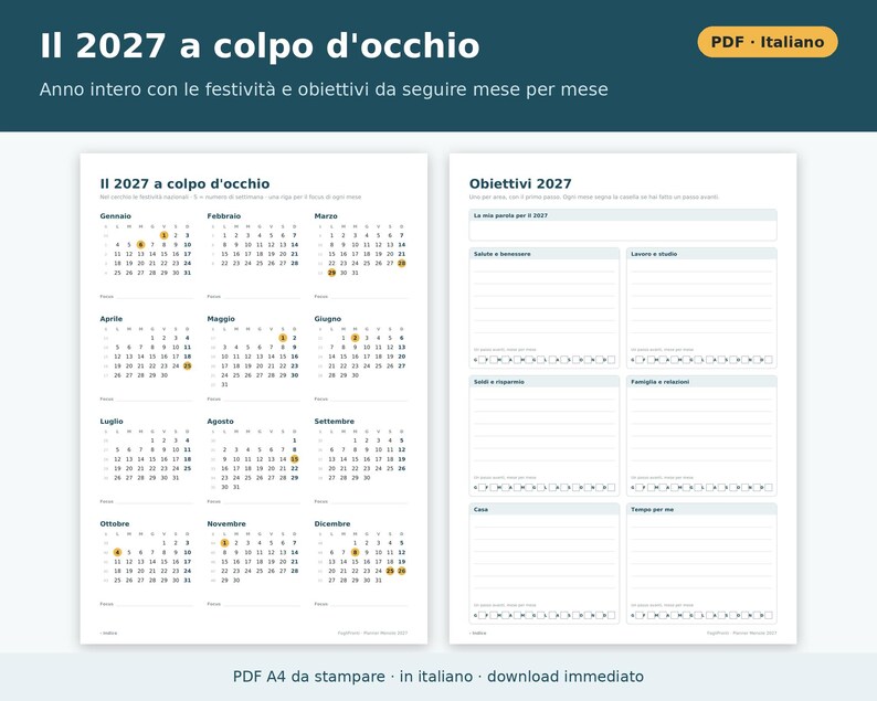 Planner Mensile 2027 da Stampare PDF A4 in Italiano | Agenda Mensile su Due Pagine, Obiettivi, Scadenze e Bollette, Abitudini, Budget immagine 3