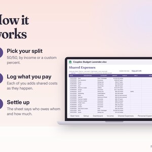 Couples Budget Spreadsheet Google Sheets & Excel | Shared Expenses Tracker, Bill Splitter, Joint Budget Planner for Two image 4