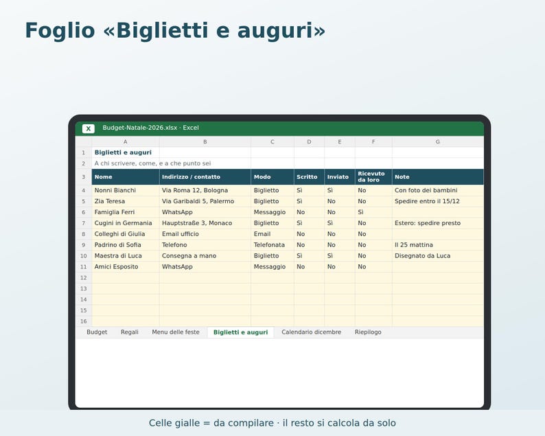 Julbudget 2026 Excel på italienska | Julklappslista, Julplanerare, Högtidsmeny, Gratulationskort, Decemberkalender bild 4