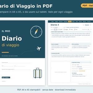 Printbaar reisdagboek (A4 en A5 PDF) | Italiaans reisdagboek, paklijst, reisroute, onkostenoverzicht, reiscadeau afbeelding 1