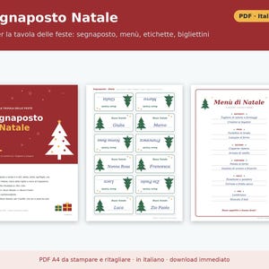 Segnaposto Natale da Stampare PDF | Kit Tavola delle Feste con Menù da Compilare, Etichette Chiudipacco, Bigliettini, Fascette Tovagliolo immagine 1