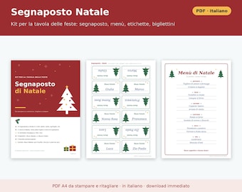 Weihnachtstischkarten zum Ausdrucken (PDF) | Festliches Tischset mit Menü zum Ausfüllen, Geschenkanhängern, Notizkarten und Serviettenringen