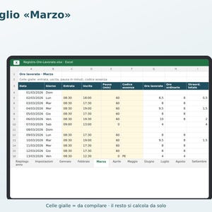 Excel Timesheet in Italian | Attendance Sheet, Overtime Calculation, Vacation and Leave, Paycheck Tracking, Freelance image 5