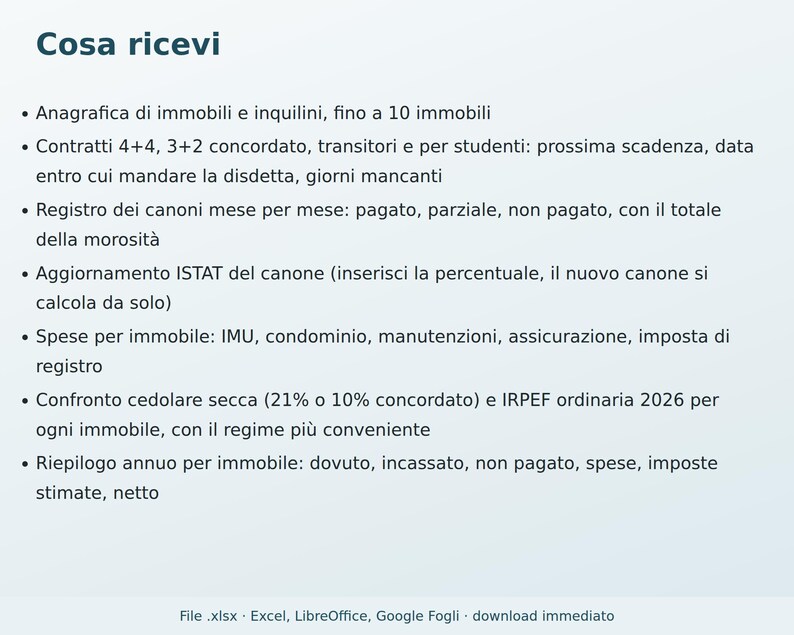 Excel Rental Management in Italian | Rent, Tenant Delinquencies, 4+4 and 3+2 Contract Expiration Dates, Flat Rate Tax, ISTAT (National Statistical Institute) image 6