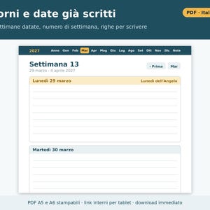 Wochenplaner 2027 (A5 und A6 Hochformat) – Druckbare PDF-Datei | Woche auf zwei Seiten, datierter Planer auf Italienisch, italienische Feiertage Bild 5