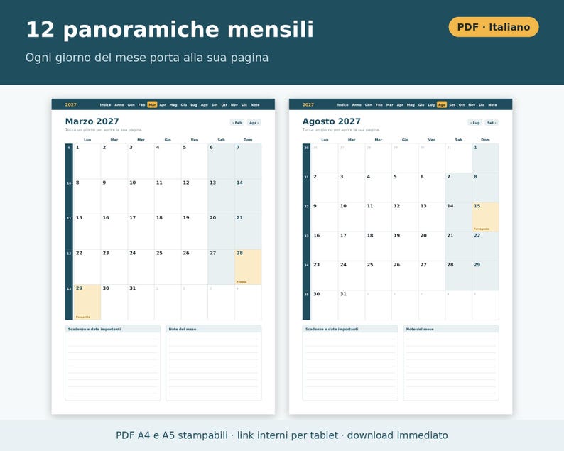 2027 Daily Planner in PDF Format (Printable A4 and A5 Size) | One Page a Day, Dated Daily Planner in Italian, Italian Holidays image 3