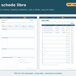 Druckbares Lesetagebuch (A4 und A5 PDF) | Italienisches Lesetagebuch, Buchkarten, Malbuch, Lesetracker, Geschenk für Leseratten Bild 2