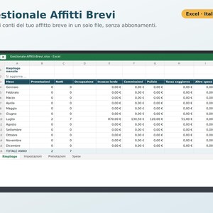 Short-Term Rental Management Software in Excel (in Italian) | Booking Register, Tourist Tax, Flat-Rate Tax, Vacation Rental Expenses image 3