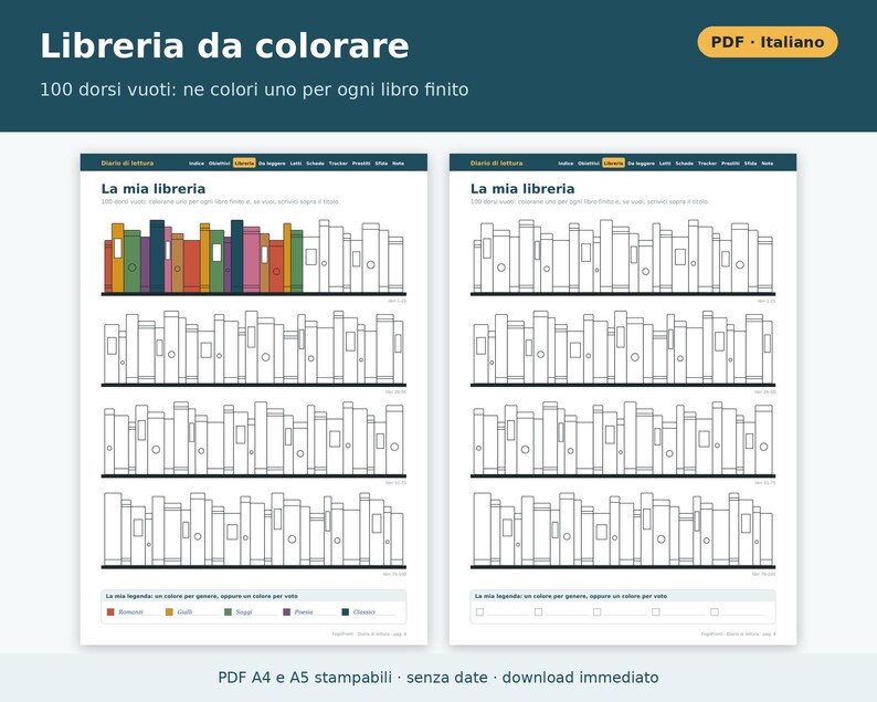 Druckbares Lesetagebuch (A4 und A5 PDF) | Italienisches Lesetagebuch, Buchkarten, Malbuch, Lesetracker, Geschenk für Leseratten Bild 3