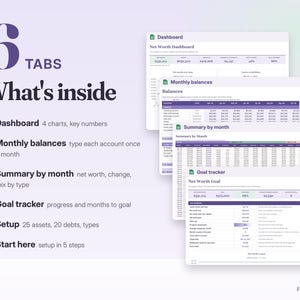 Net Worth Tracker Spreadsheet Google Sheets & Excel | Assets and Debt Tracker, Monthly Net Worth Dashboard, Goal Planner image 2
