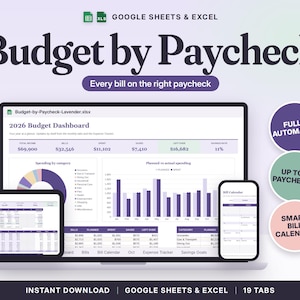 Budget by Paycheck Spreadsheet Google Sheets & Excel | Bi-Weekly Budget Template, Bill Calendar, Paycheck Planner image 1