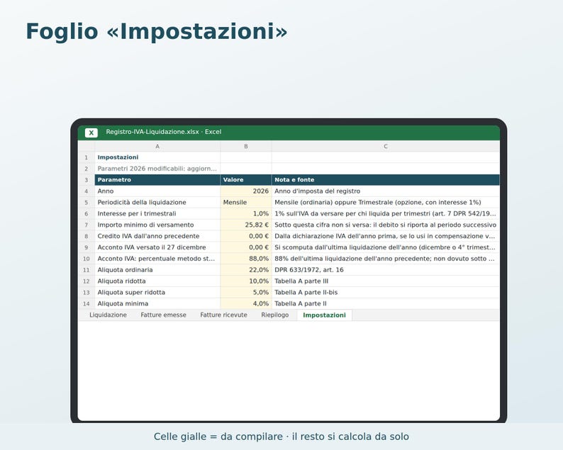 VAT Sales and Purchases Register in Excel in Italian | Monthly and Quarterly Liquidation, F24 Deadlines, Annual VAT Summary image 5