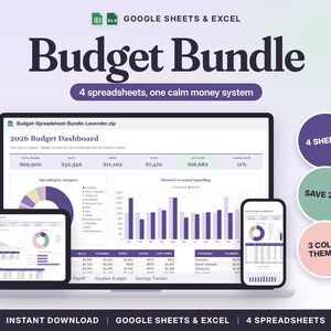 Budget Spreadsheet Bundle Google Sheets & Excel | Budget by Paycheck, Debt Payoff Tracker, Couples Budget, Savings Tracker
