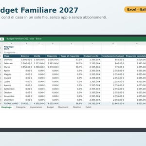 Budget familial 2027 (Excel en italien) | Dépenses du ménage, revenus et dépenses, épargne, objectifs, dettes et paiements image 3